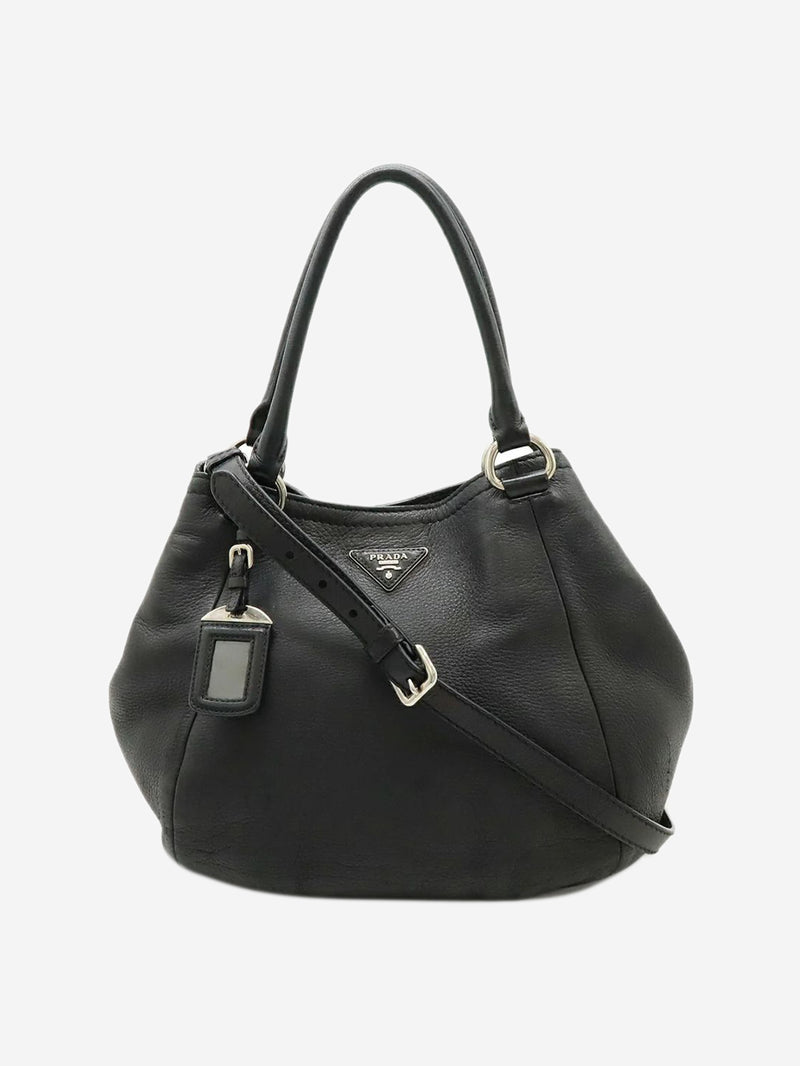 Black Vitello Daino leather 2way bag