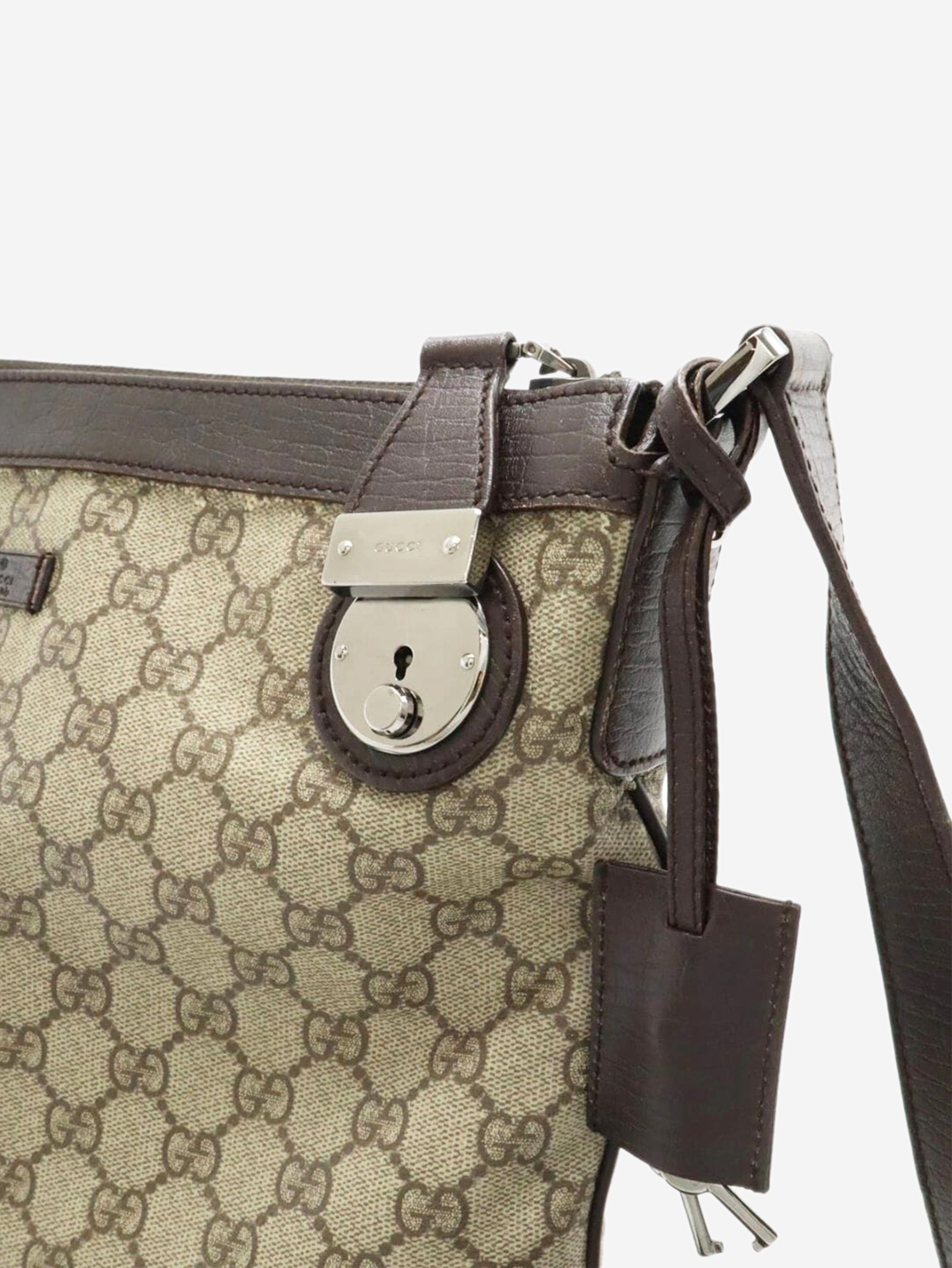Brown GG Supreme canvas and leather shoulder bag Shoulder bags Gucci 