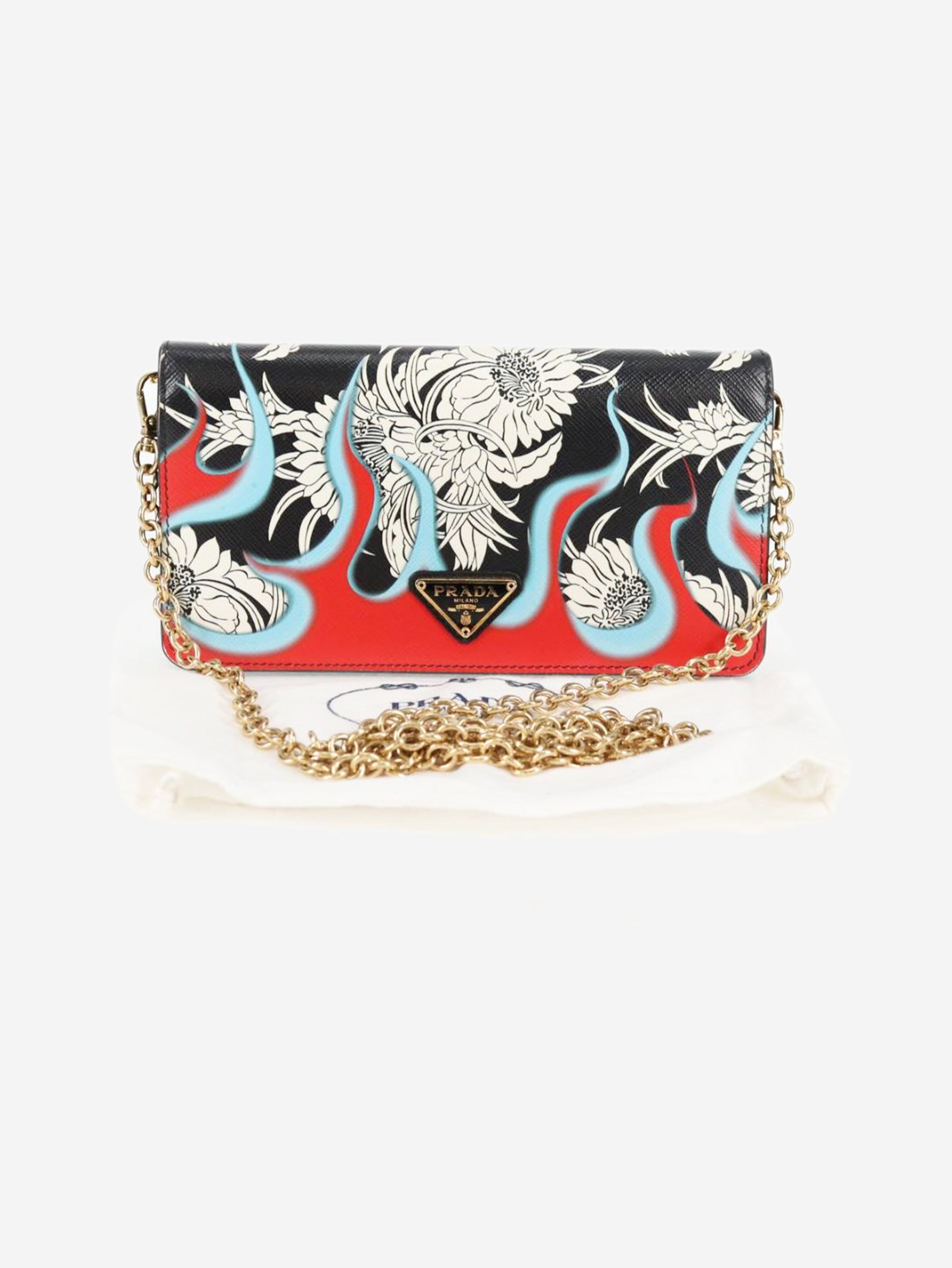 Multicolour Saffiano leather printed chain wallet Wallets, Purses & Small Leather Goods Prada 