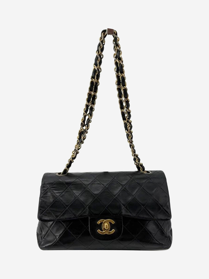 Black vintage 1991 lambskin Classic Double Flap bag Shoulder bags Chanel 