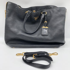 Black Vitello Daino leather Shopping tote bag
