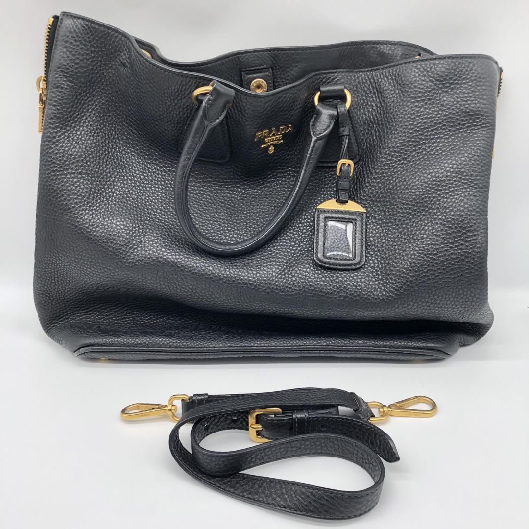 Black Vitello Daino leather Shopping tote bag