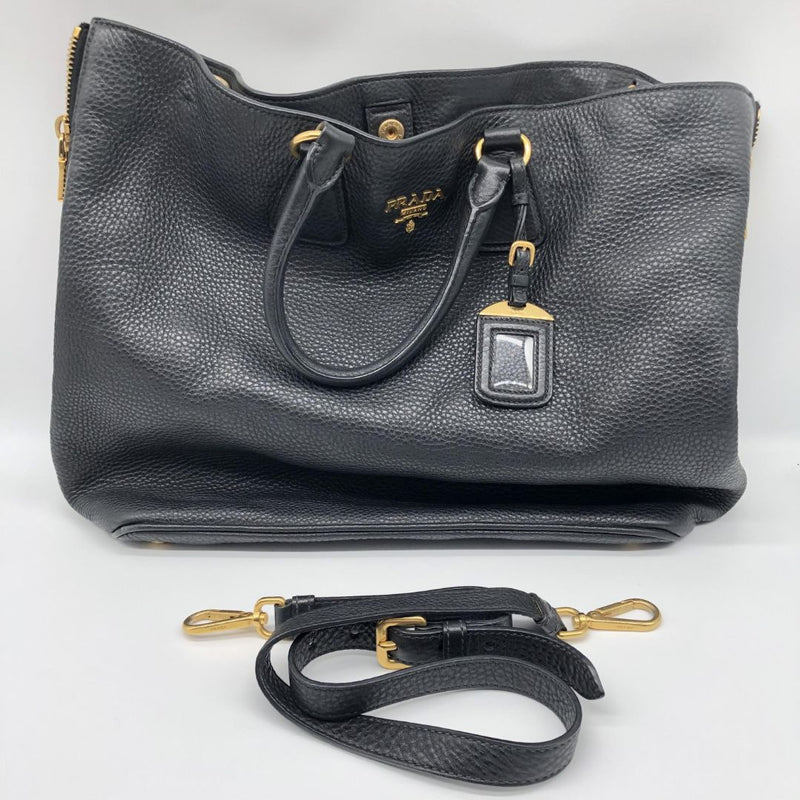 Black Vitello Daino leather Shopping tote bag