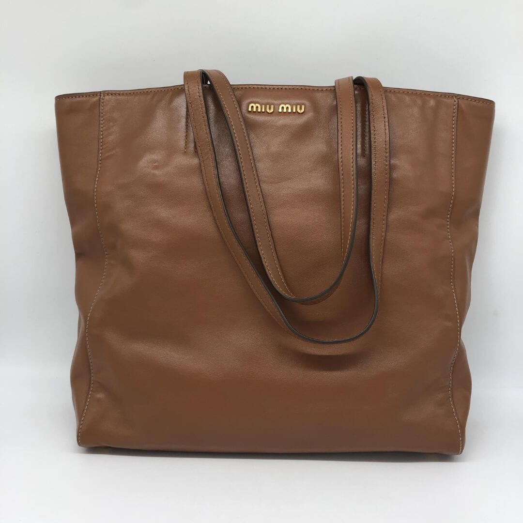 Brown Vitello Shopping tote bag Tote Bags Miu Miu 