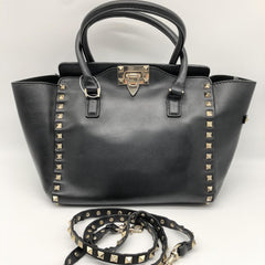Black Rockstud leather tote bag