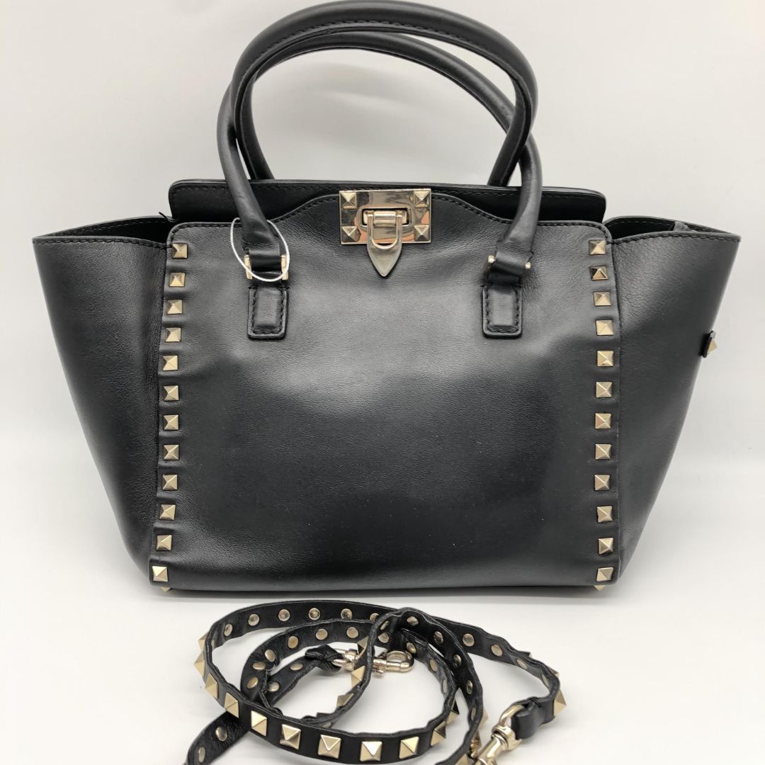 Black Rockstud leather tote bag