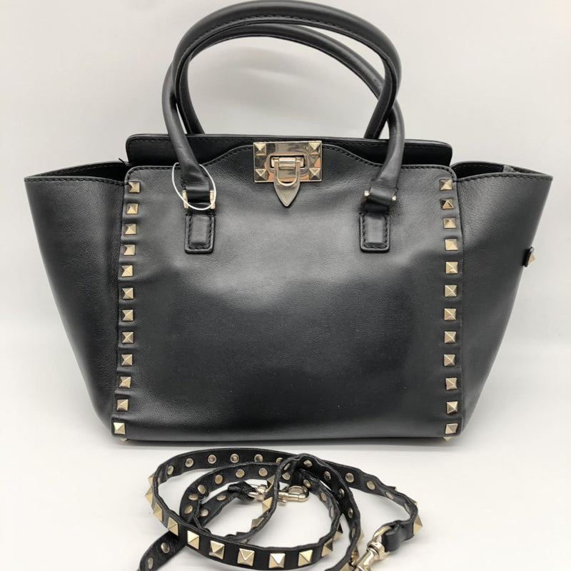 Black Rockstud leather tote bag