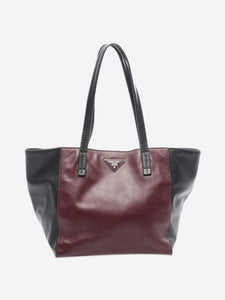 Prada Burgundy and black colourblock leather tote bag