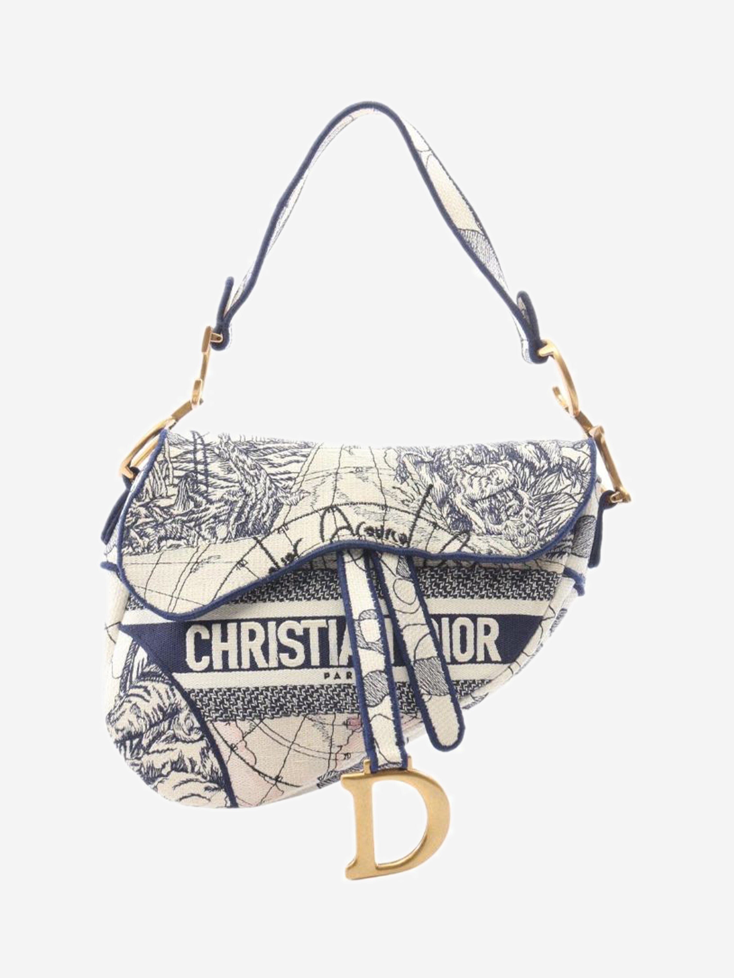 Cream and blue Toile De Jouy Saddle bag Shoulder bags Dior 