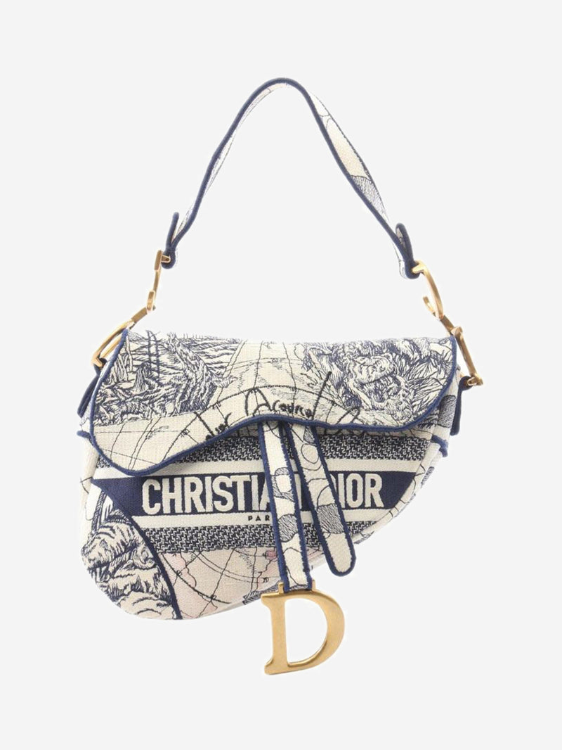 Cream and blue Toile De Jouy Saddle bag Shoulder bags Dior 