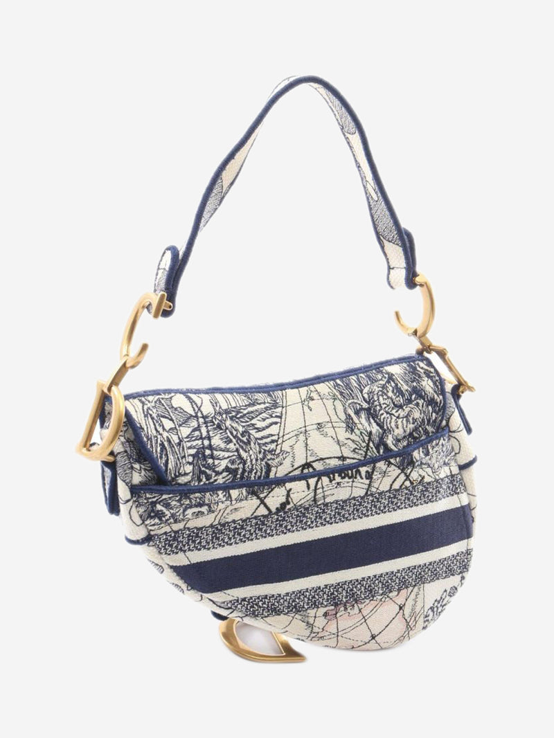 Cream and blue Toile De Jouy Saddle bag Shoulder bags Dior 