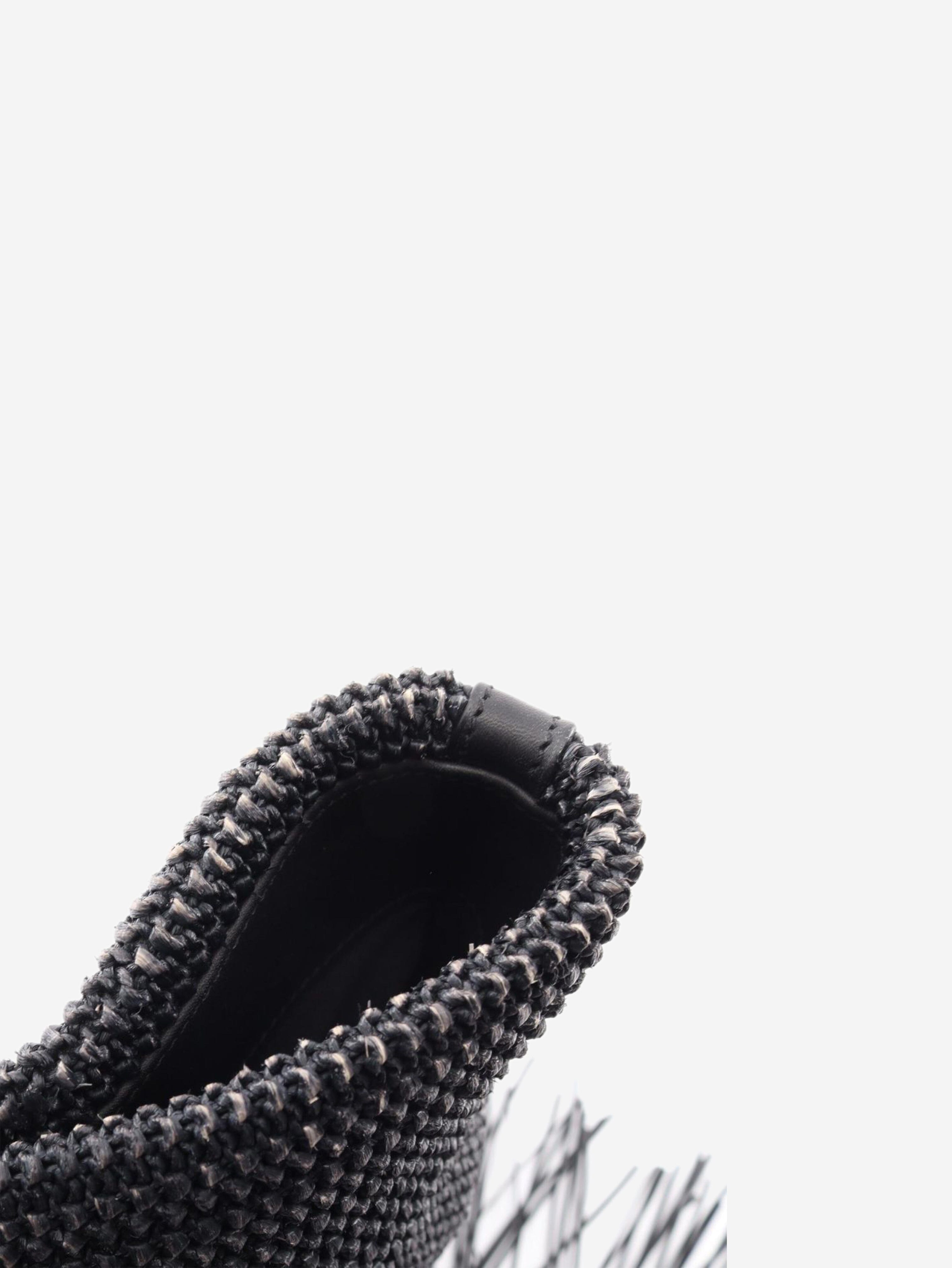 Black Shopping raffia & leather tote bag Tote Bags Saint Laurent 