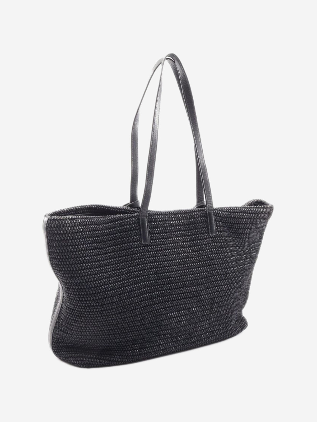 Black Shopping raffia & leather tote bag Tote Bags Saint Laurent 