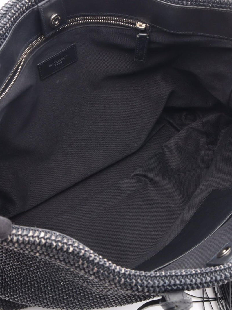 Black Shopping raffia & leather tote bag Tote Bags Saint Laurent 