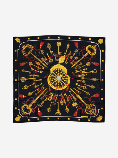 Black and red multi print silk key printed scarf Scarves Hermes 