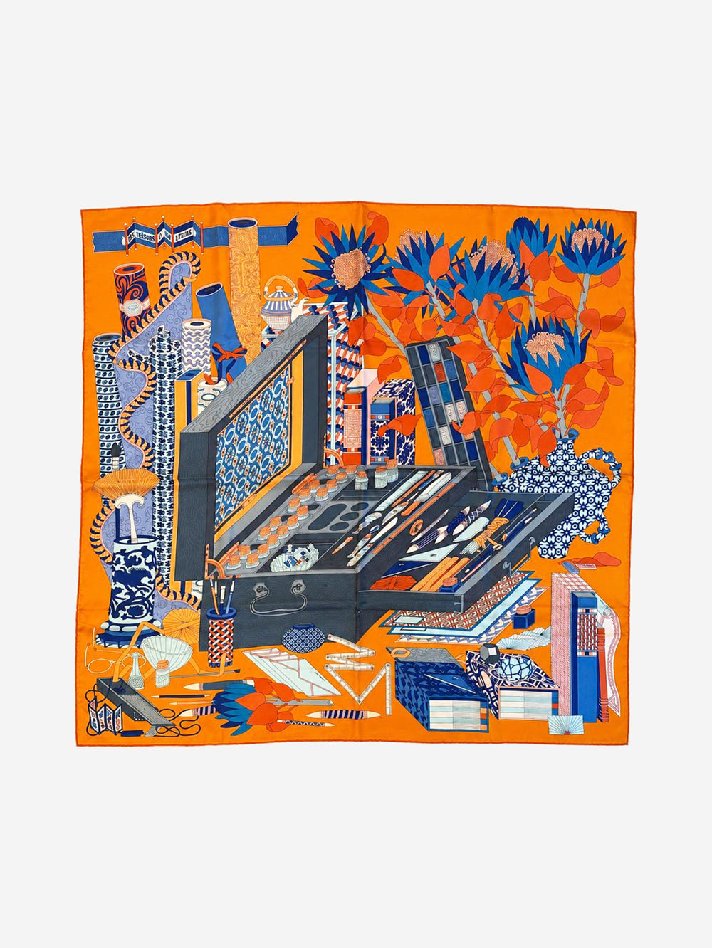 Orange and blue Les Tresors d'un Artiste silk scarf Scarves Hermes 
