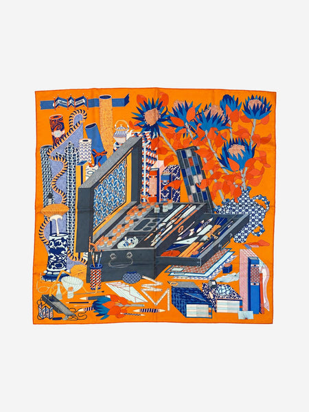 Orange and blue Les Tresors d'un Artiste silk scarf product image
