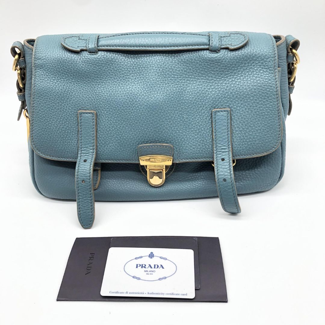Blue Vitello Daino Flap-Lock Messenger bag