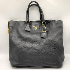 Black Vitello Daino leather Shopping tote bag