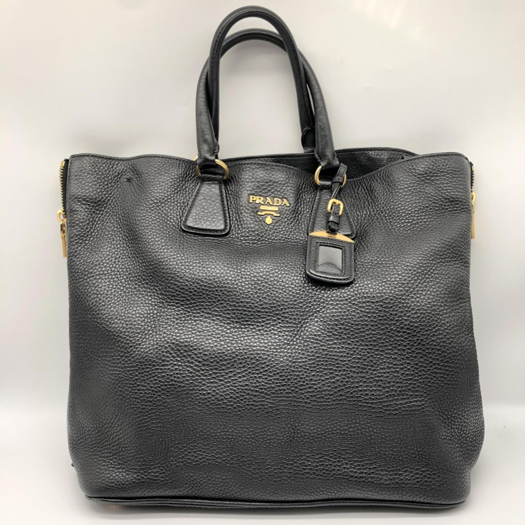 Black Vitello Daino leather Shopping tote bag
