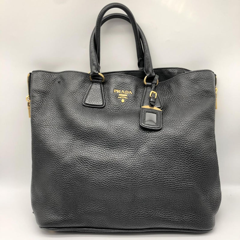 Black Vitello Daino leather Shopping tote bag
