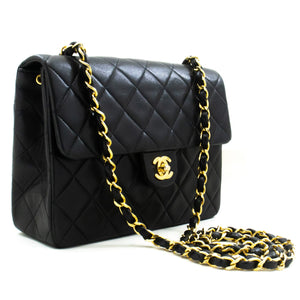 Chanel CHANEL Mini Square Small Chain Shoulder Bag Crossbody Black Lamb n28