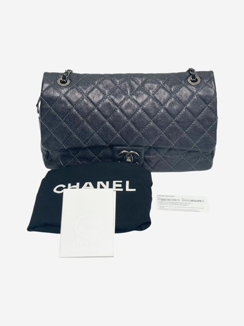 Dark grey 2012 Shiva Single Flap caviar shoulder bag