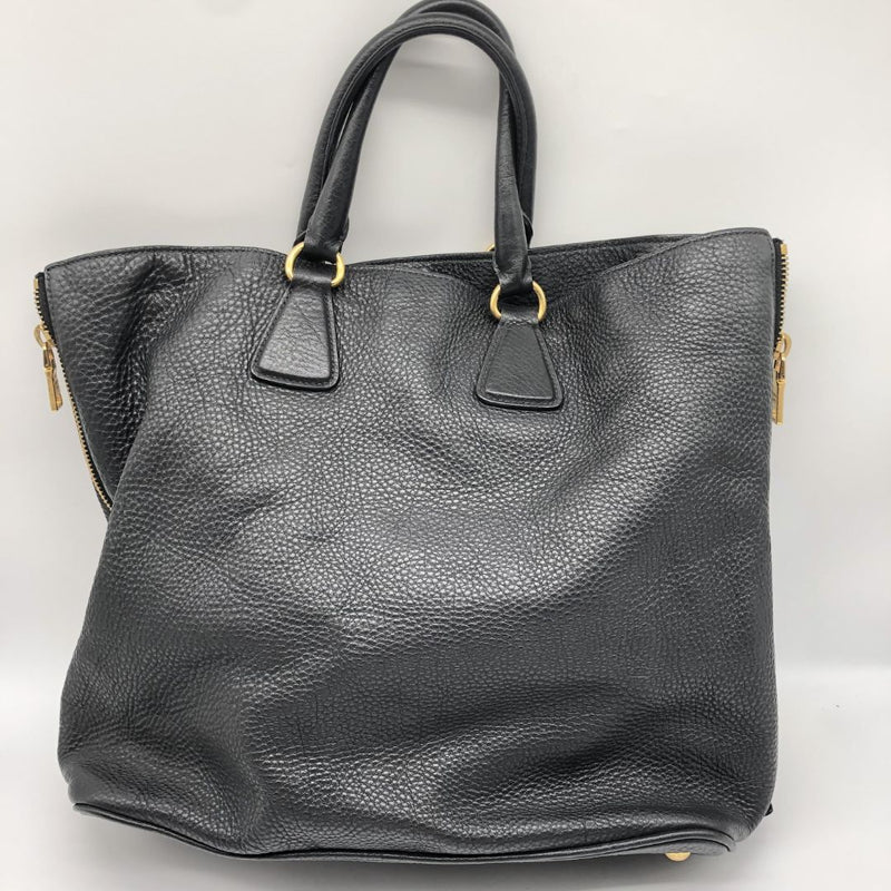 Black Vitello Daino leather Shopping tote bag