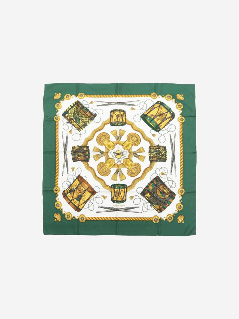 Green and white Carré 90 Les Tambours scarf Scarves Hermes 