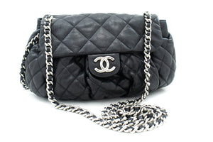 Chanel Black silver hardware 2011 lambskin leather shoulder bag