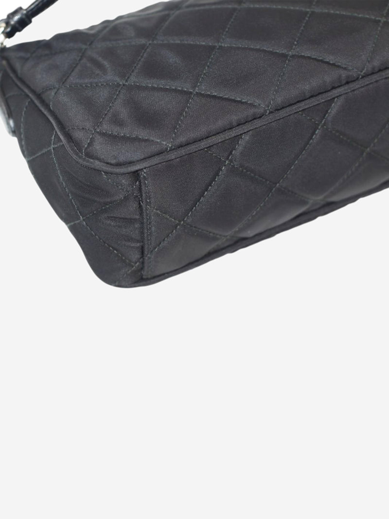 Black nylon diamond-quilted mini shoulder bag