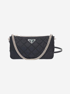 Black nylon diamond-quilted mini shoulder bag