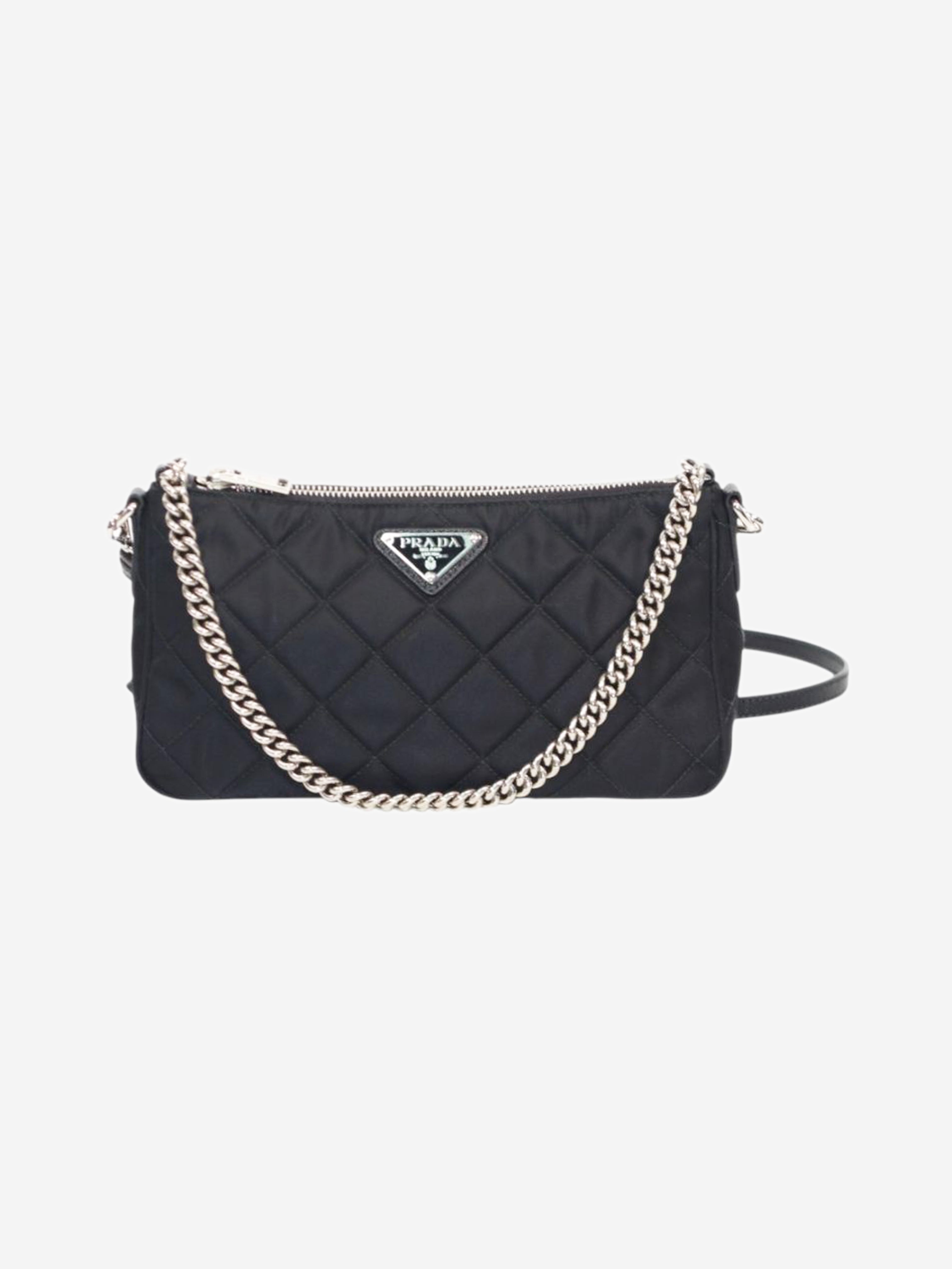 Black nylon diamond-quilted mini shoulder bag