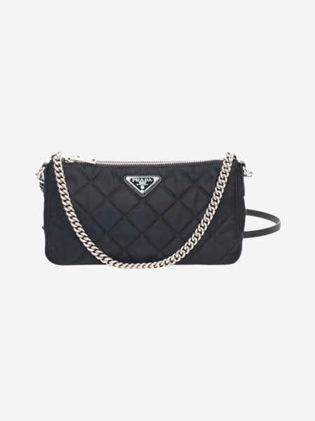 Black nylon diamond-quilted mini shoulder bag product image