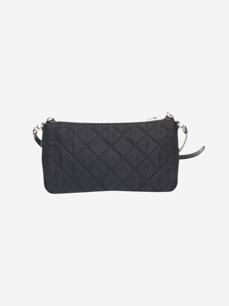 Black nylon diamond-quilted mini shoulder bag