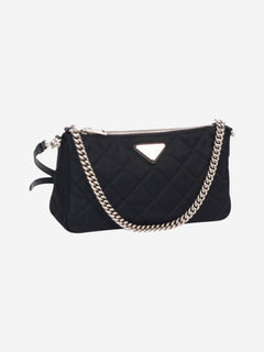 Black nylon diamond-quilted mini shoulder bag