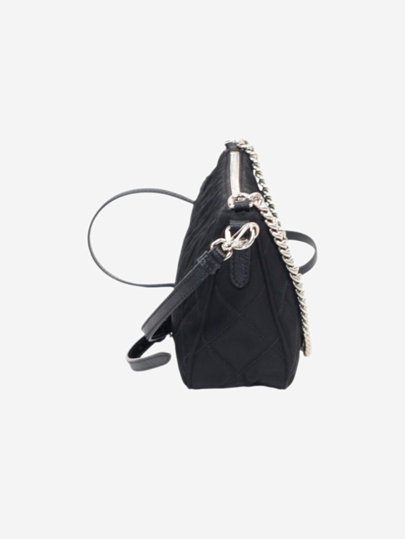 Black nylon diamond-quilted mini shoulder bag