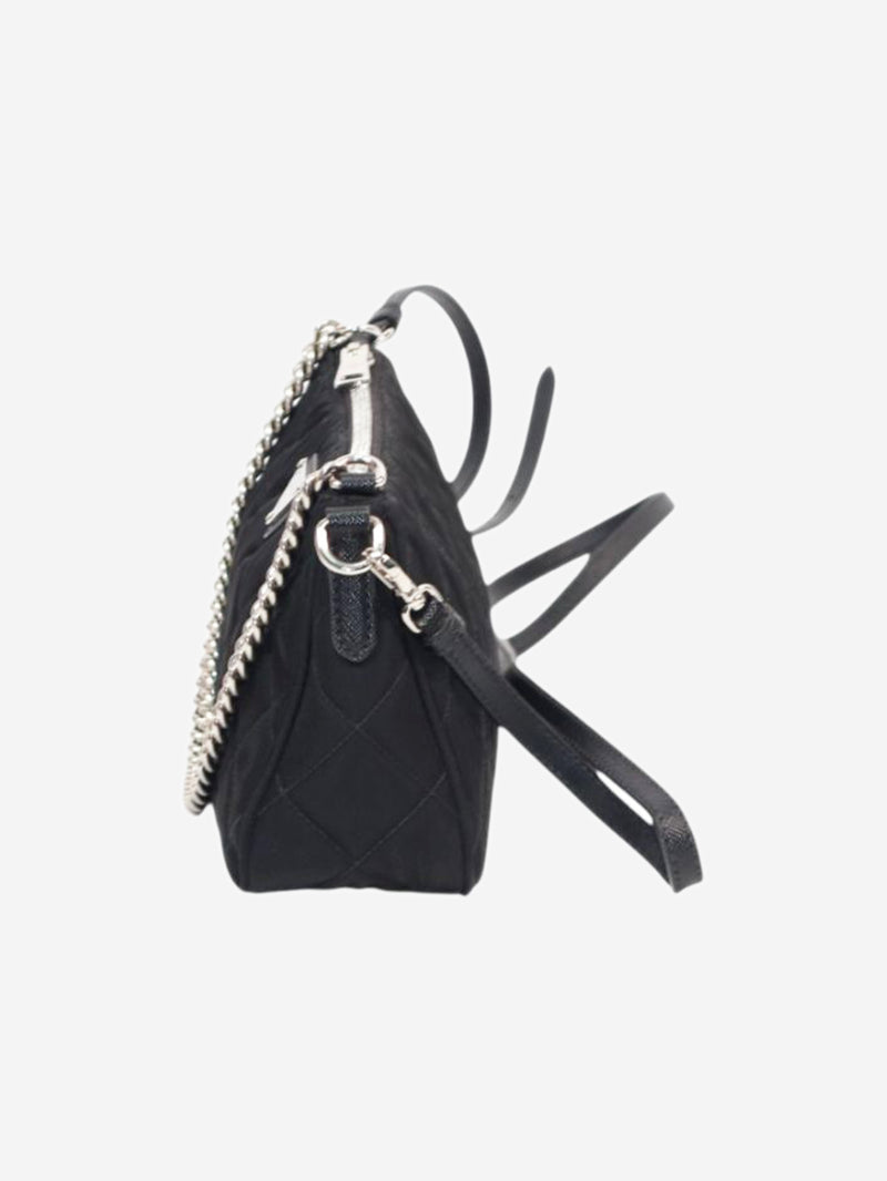Black nylon diamond-quilted mini shoulder bag