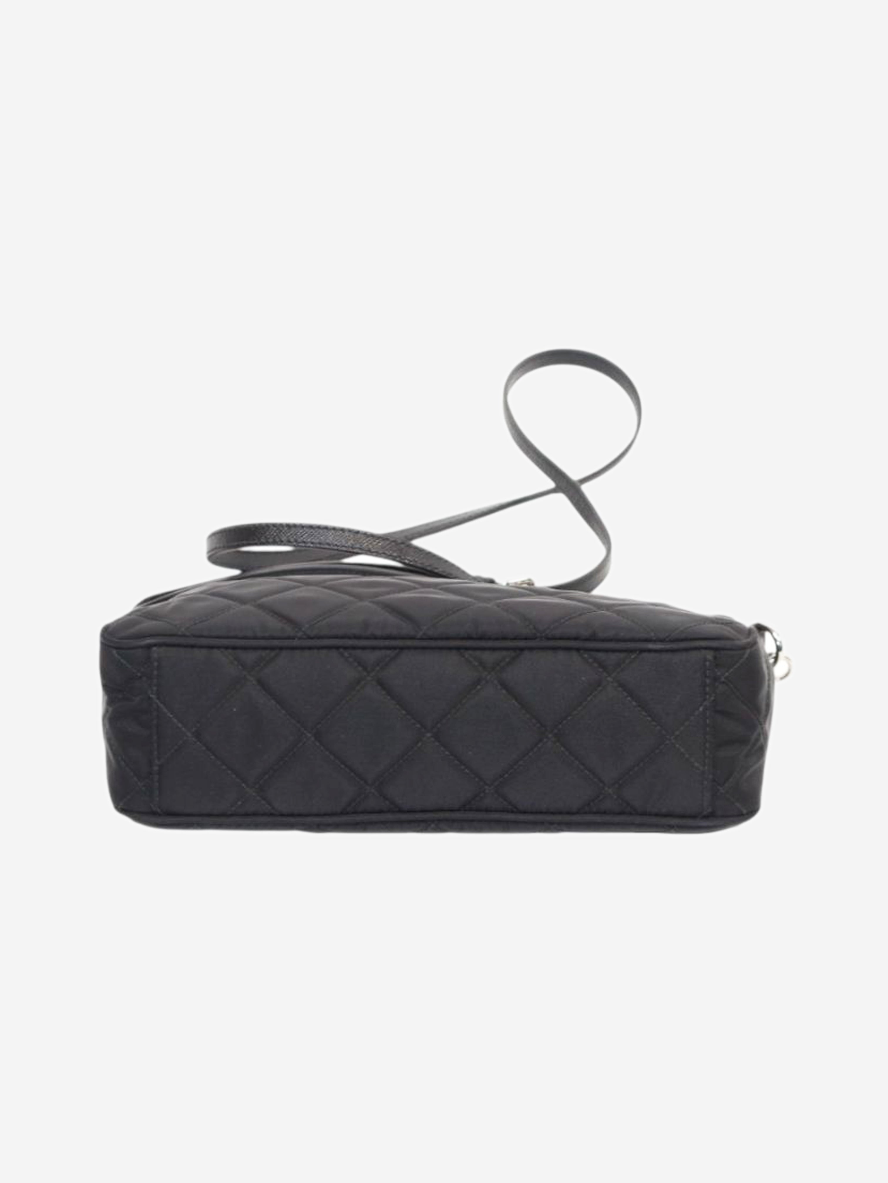 Black nylon diamond-quilted mini shoulder bag
