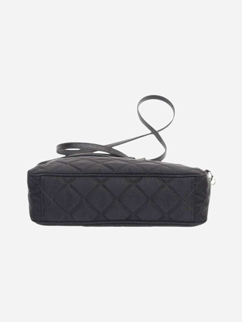Black nylon diamond-quilted mini shoulder bag