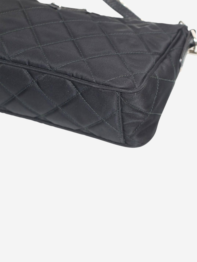 Black nylon diamond-quilted mini shoulder bag