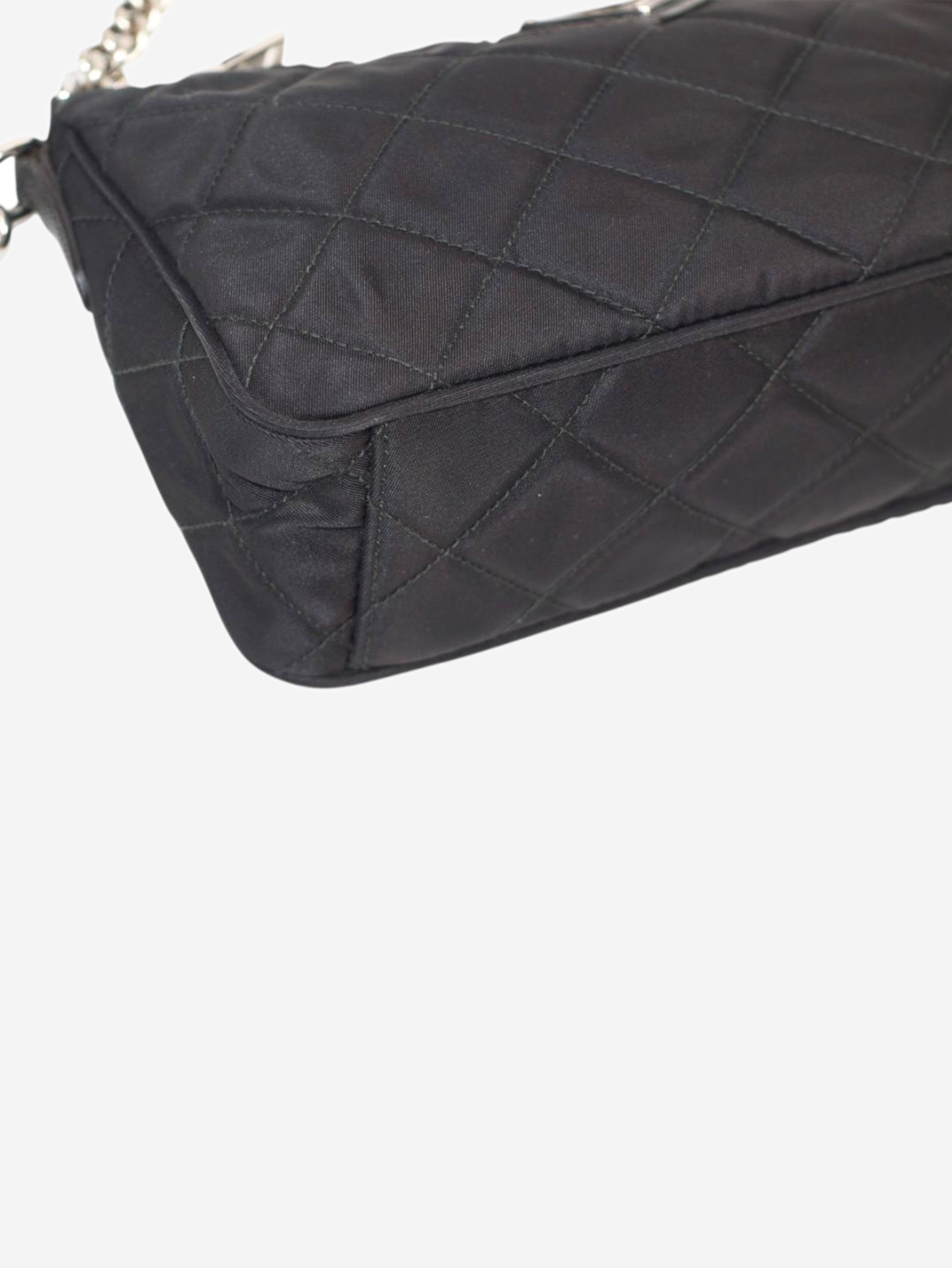 Black nylon diamond-quilted mini shoulder bag