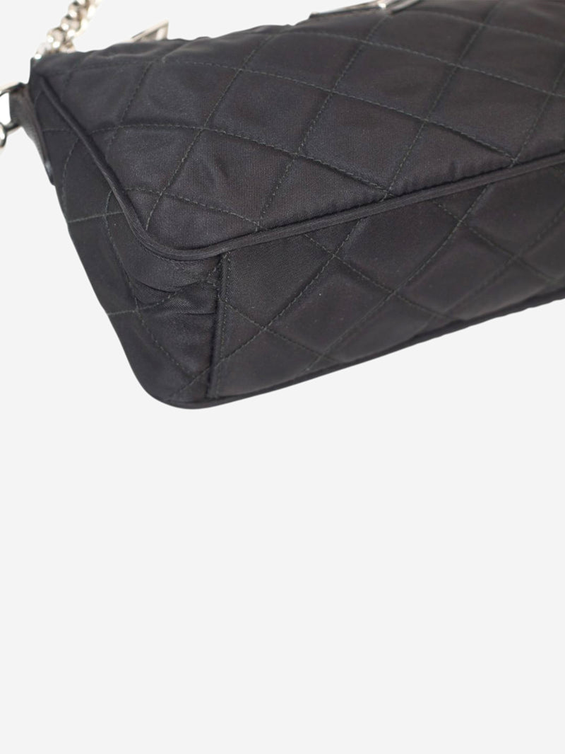Black nylon diamond-quilted mini shoulder bag