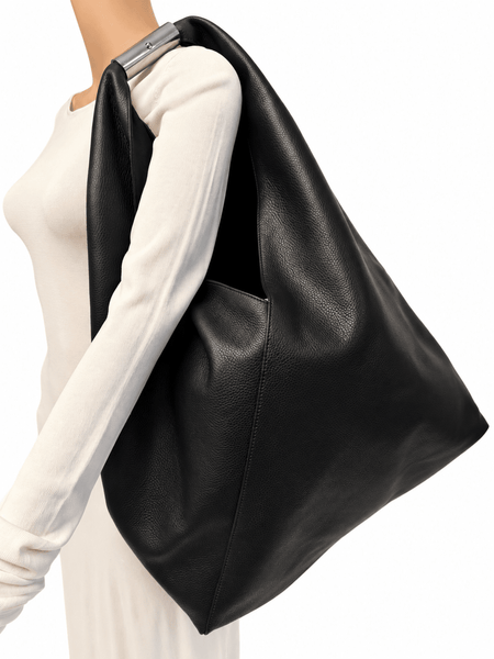 Black leather Japanese Bag Jewel Handle Large tote bag alternate image