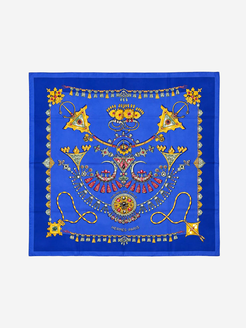 Blue Carré 90 Parures des Sables desert silk scarf Scarves Hermes 