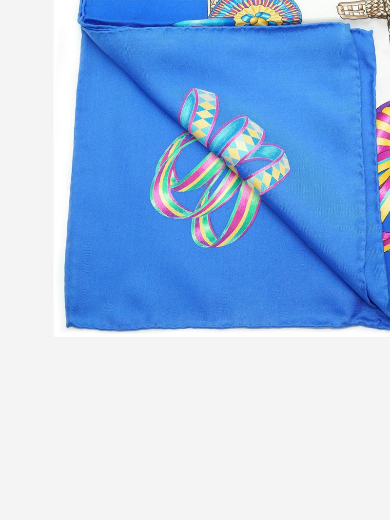 Blue Les Rubans du Cheval Carre 90 Silk Scarf Scarves Hermes 