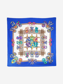 Blue Les Rubans du Cheval Carre 90 Silk Scarf Scarves Hermes 