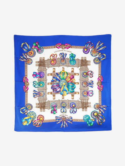 Blue Les Rubans du Cheval Carre 90 Silk Scarf Scarves Hermes 