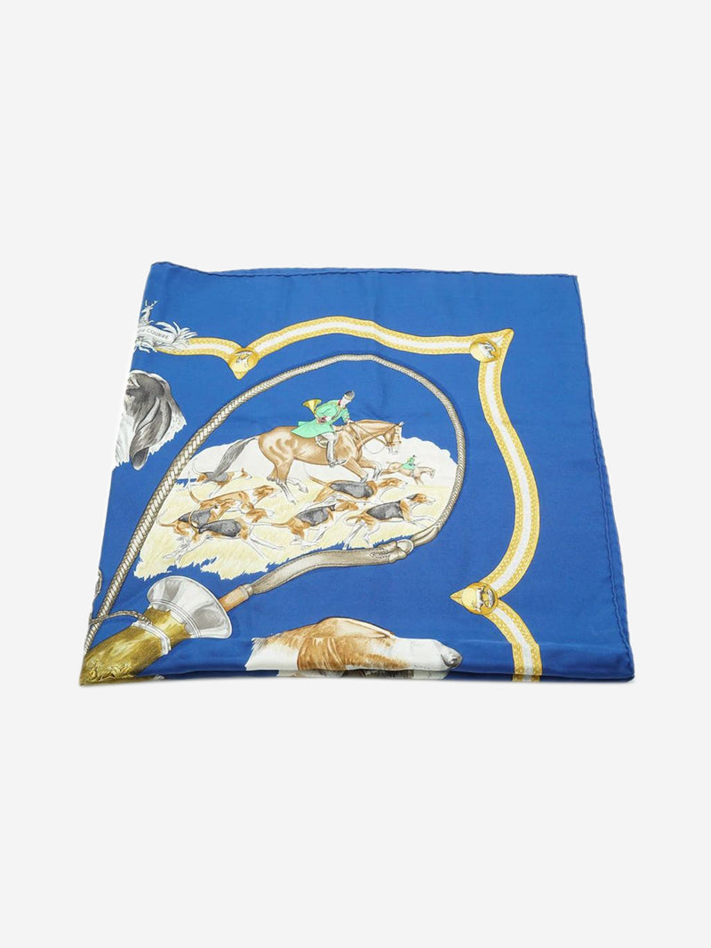 Blue Le Laisser Courre Silk Carre 90 scarf Scarves Hermes 