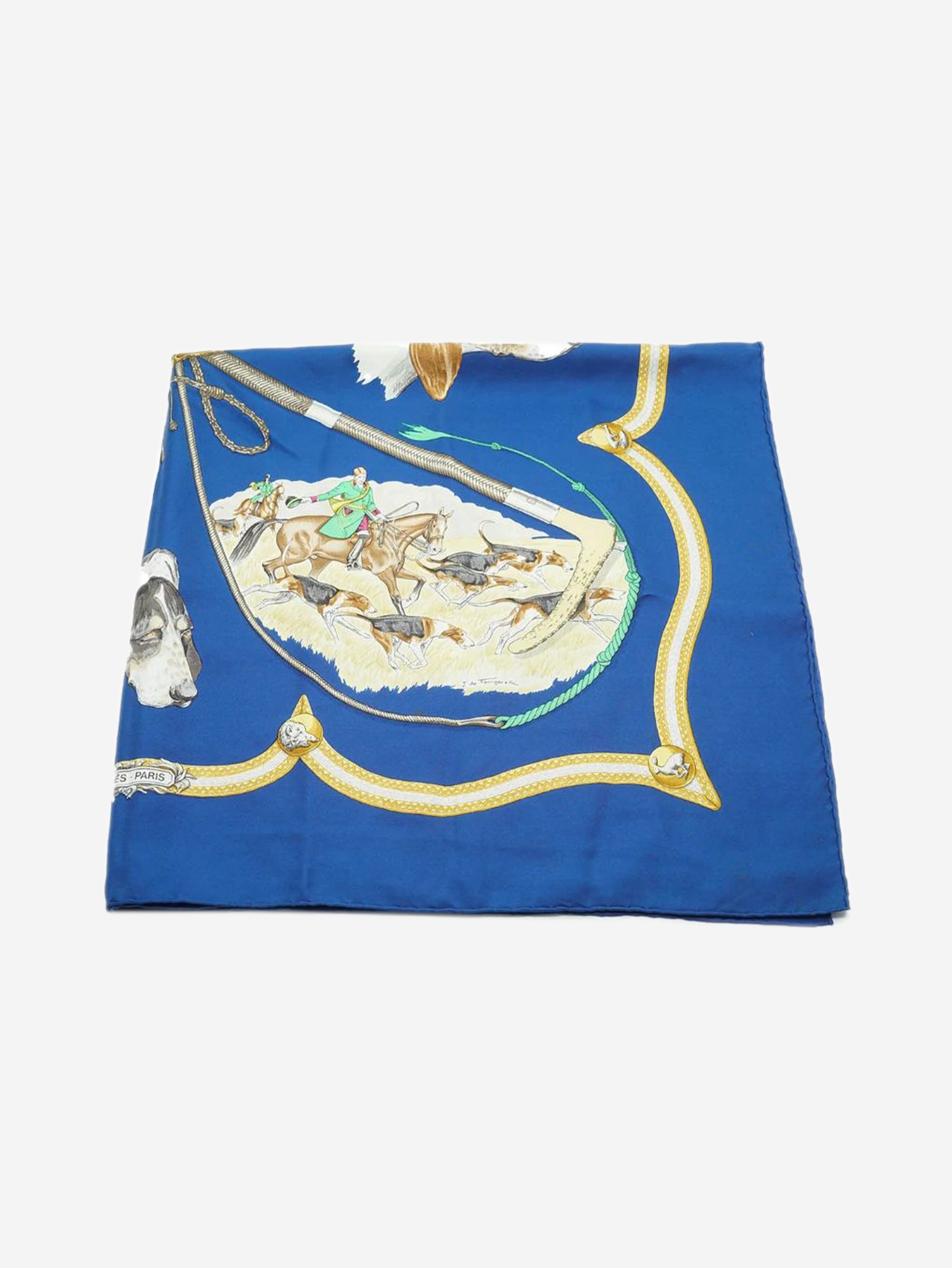 Blue Le Laisser Courre Silk Carre 90 scarf Scarves Hermes 